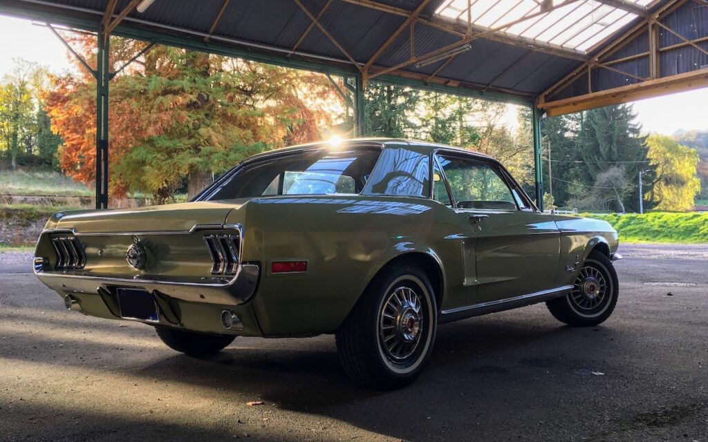 Rear three-quarter view of a 1968 Mustang Survivor