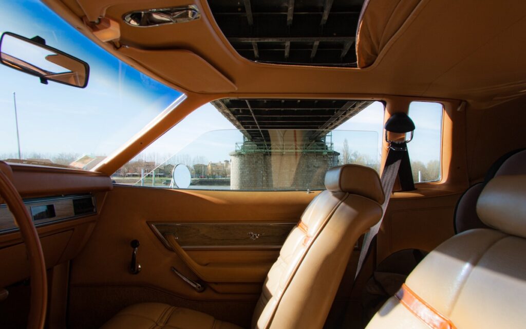 Interior of a 1977 Mustang II survivor with upgraded period-correct seats