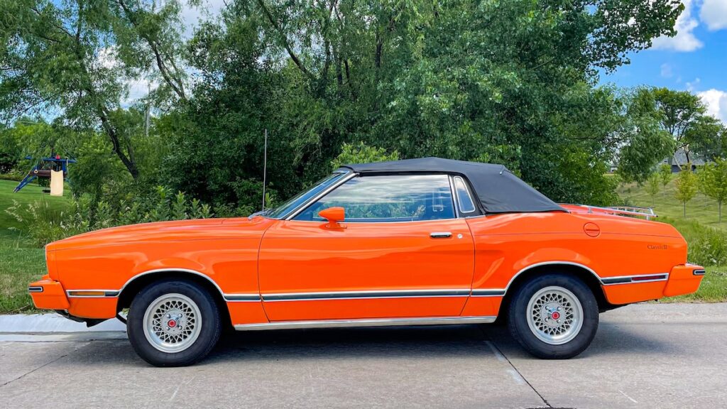 Robert’s Mustang II Classic II with the soft top up and small rear opera windows raised.