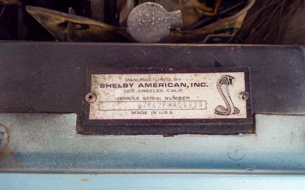 Original data plate on the front fender of David’s authentic 1967 Shelby GT500