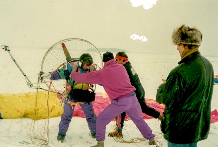 José testing a homemade paramotor built for the Ushuaïa TV show