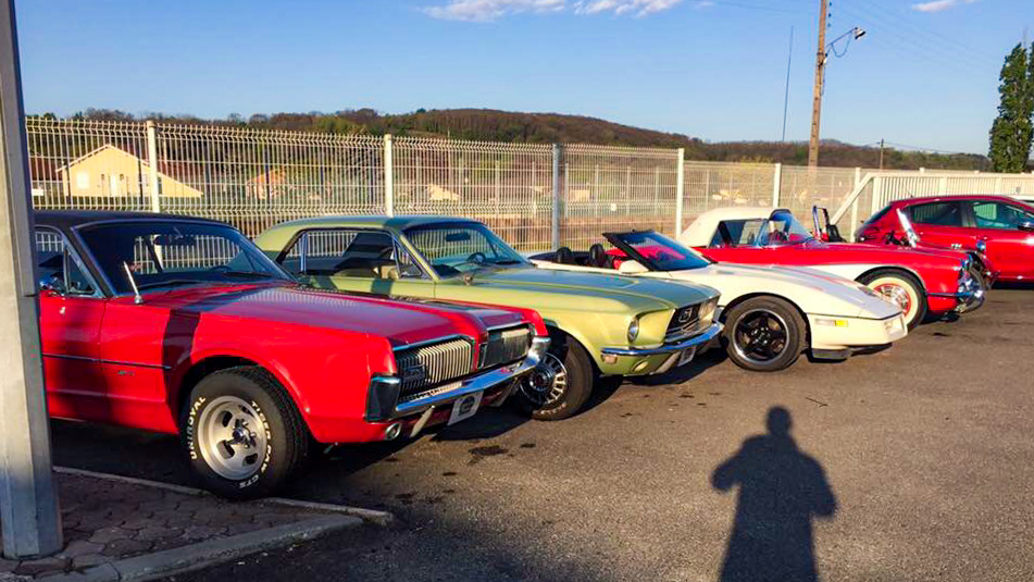 1968 Mustang Survivor parked next to a Mercury Cougar during Marc’s first visit