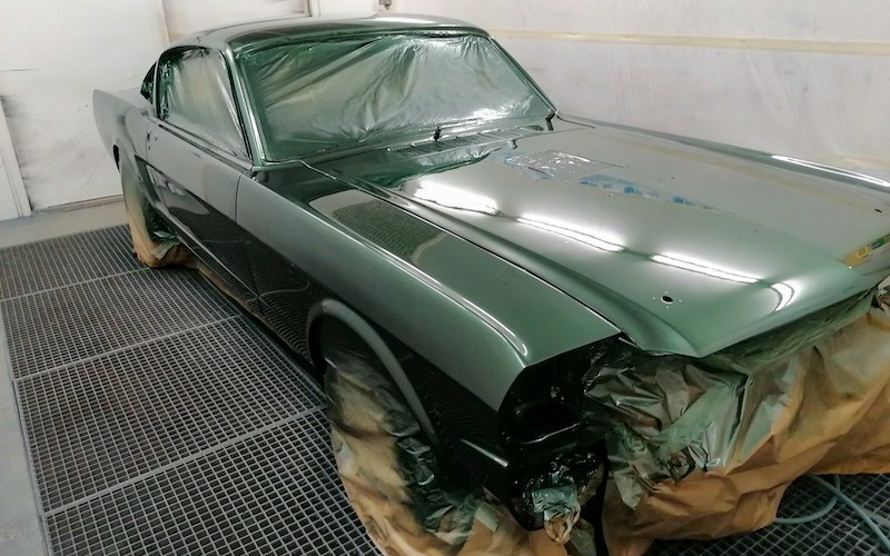 The new Ivy Green paint takes shape, subtly echoing the legendary Dark Highland Green made famous by Bullitt.
