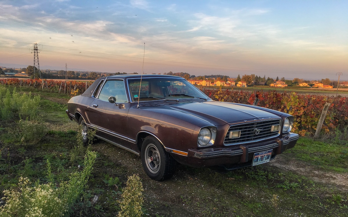 1977 Mustang II survivor parked in the Beaujolais vineyards in France