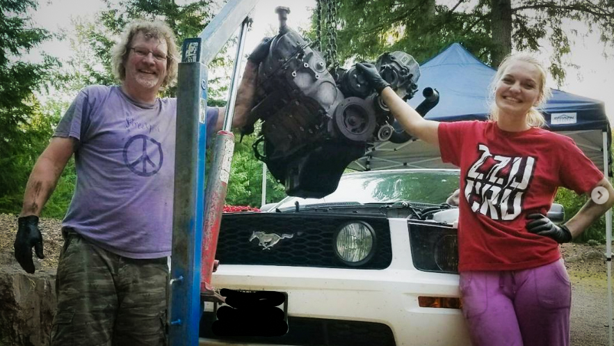 Brittley and her father working on Jane. After a ,000 repair estimate, they removed the engine themselves and turned the setback into Brittley’s introduction to automotive mechanics.