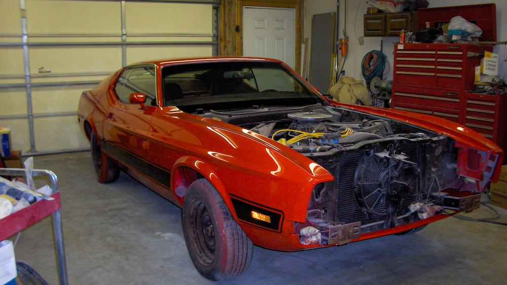 Freshly restored Bright Red 1973 Mustang Mach 1 in December 2008