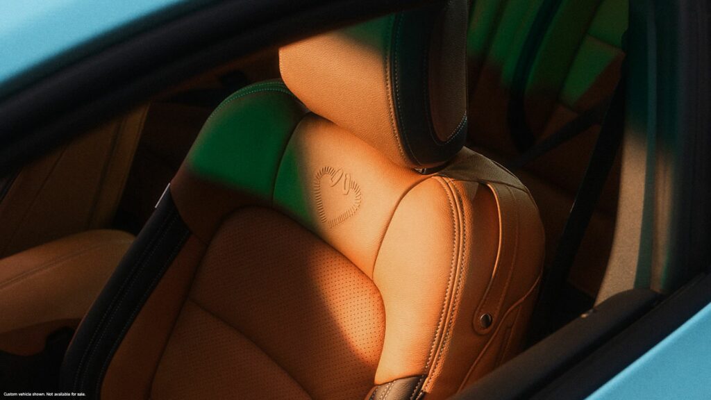 Inside Project Britney, tan upholstery, Heart Bolt details and a color-changing starlight headliner give the car a highly personal character.